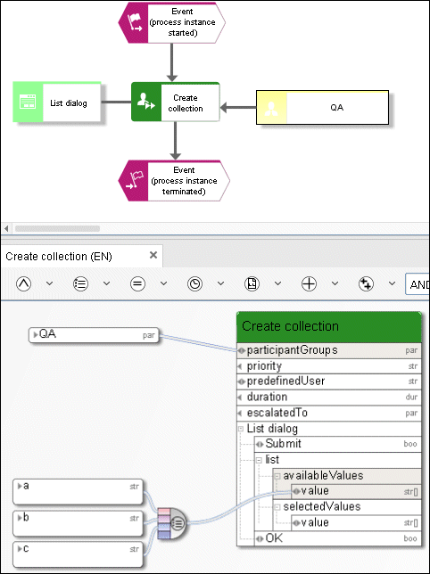 Example of the Create collection operator
