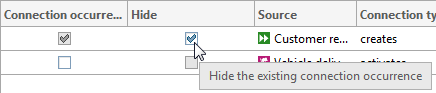Tooltip: Hide the existing connection occurrence