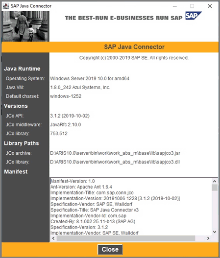 SAP JCo About/Info