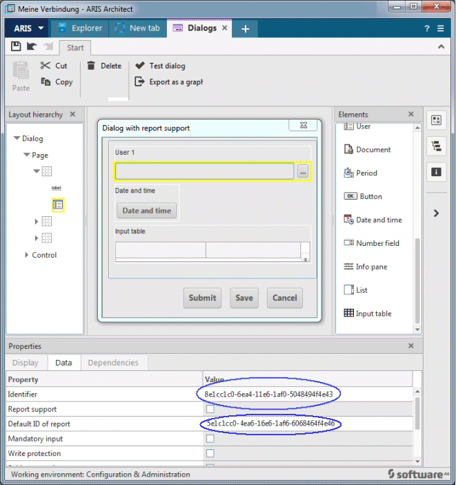 Identifier of a user element